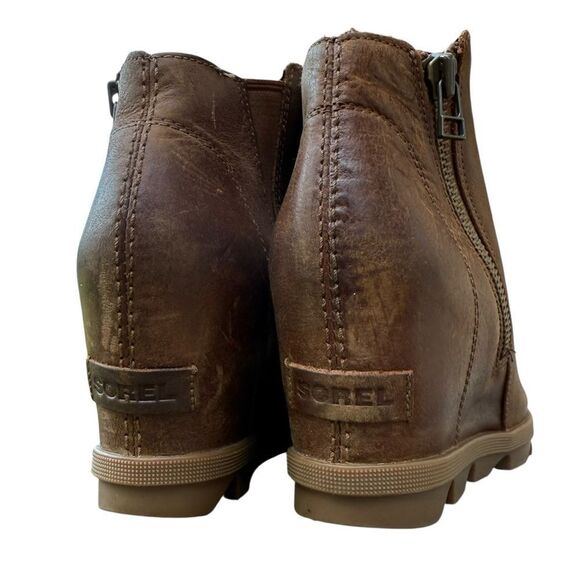 Sorel Women's Joan Of Arctic Wedge II Velvet Tan Leather Zip Bootie Size 8.5 - Picture 9 of 16